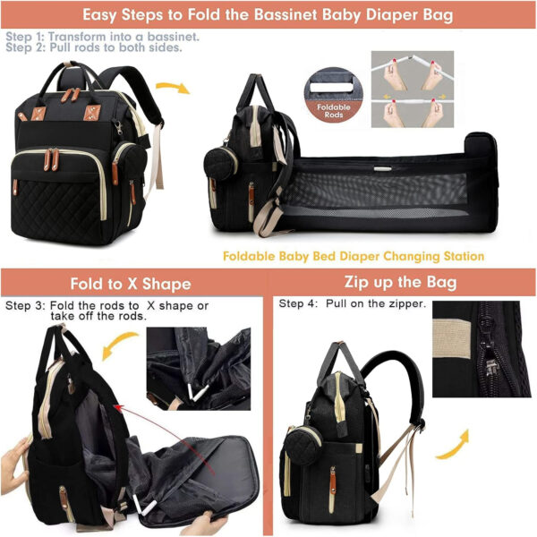 Diaper Bag with Changing Station, Waterproof 3 in 1 Baby Diaper Backpack with Foldable Changing Pad, Pink-Grey