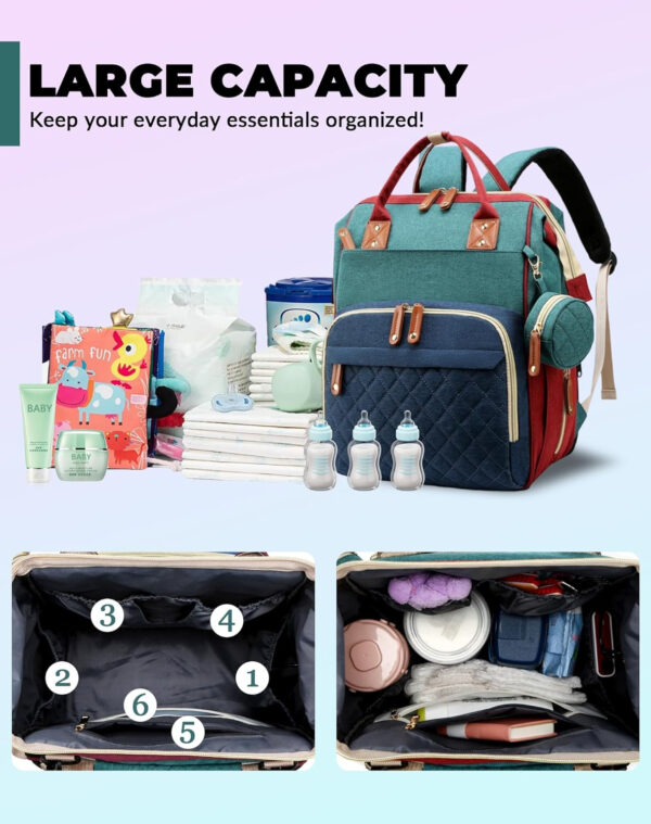 Diaper Bag with Changing Station, Waterproof 3 in 1 Baby Diaper Backpack with Foldable Changing Pad, Pink-Grey