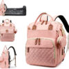 Diaper Bag with Changing Station, Waterproof 3 in 1 Baby Diaper Backpack with Foldable Changing Pad, Pink-Grey
