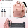 Diaper Bag with Changing Station, Waterproof 3 in 1 Baby Diaper Backpack with Foldable Changing Pad, Pink-Grey