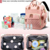 Diaper Bag with Changing Station, Waterproof 3 in 1 Baby Diaper Backpack with Foldable Changing Pad, Pink-Grey