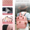 Diaper Bag with Changing Station, Waterproof 3 in 1 Baby Diaper Backpack with Foldable Changing Pad, Pink-Grey