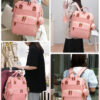 Diaper Bag with Changing Station, Waterproof 3 in 1 Baby Diaper Backpack with Foldable Changing Pad, Pink-Grey