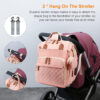 Diaper Bag with Changing Station, Waterproof 3 in 1 Baby Diaper Backpack with Foldable Changing Pad, Pink-Grey