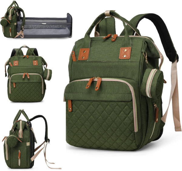 Diaper Bag with Changing Station, Waterproof 3 in 1 Baby Diaper Backpack with Foldable Changing Pad, Pink-Grey