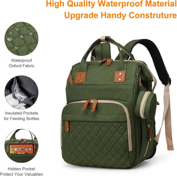 Diaper Bag with Changing Station, Waterproof 3 in 1 Baby Diaper Backpack with Foldable Changing Pad, Pink-Grey