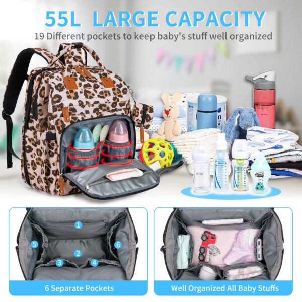 KABAQOO Diaper Bag Backpack with Detachable Changing Station, Large Capacity Baby Diaper Bags for Boys & Girls, Baby Registry Search Stuff & Shower Gifts, Newborn Essentials Must Haves, Grey