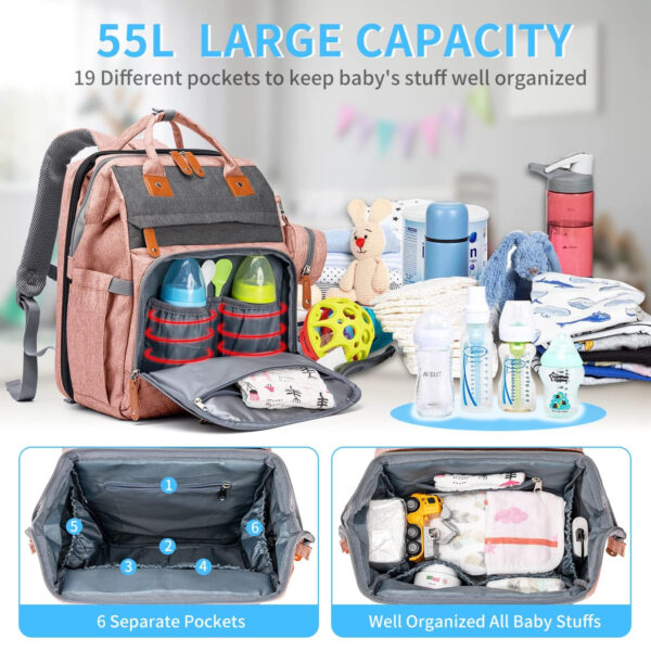 KABAQOO Diaper Bag Backpack with Detachable Changing Station, Large Capacity Baby Diaper Bags for Boys & Girls, Baby Registry Search Stuff & Shower Gifts, Newborn Essentials Must Haves, Grey