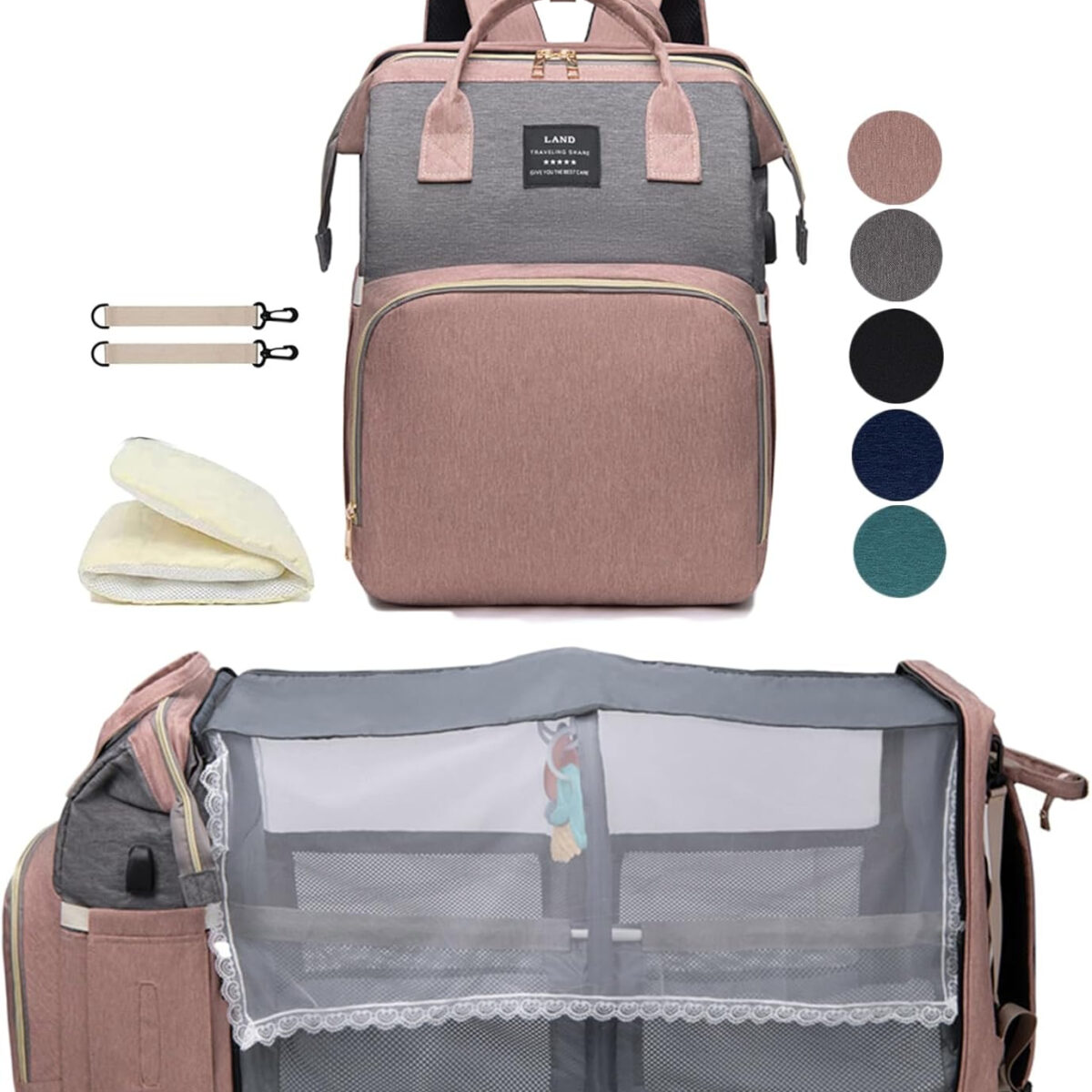 Diaper Bag Backpack with Changing Station: Pink Baby Toddler Bags for Girls Boys Women Large Big Travel Backpack Pañaleras Modernas Para Bebe Niña Newborn Essentials Mom Must Haves Baby Registry