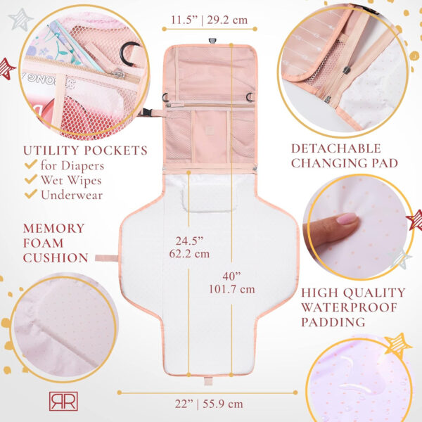 Premium Portable Diaper Changing Pad – CPC Certified Waterproof 2-in-1 Diaper Clutch & Changing Mat with Head Cushion – Bonus Insulated Bottle Bag – Travel Kit Gift for Baby Girls & Boys (Peach)