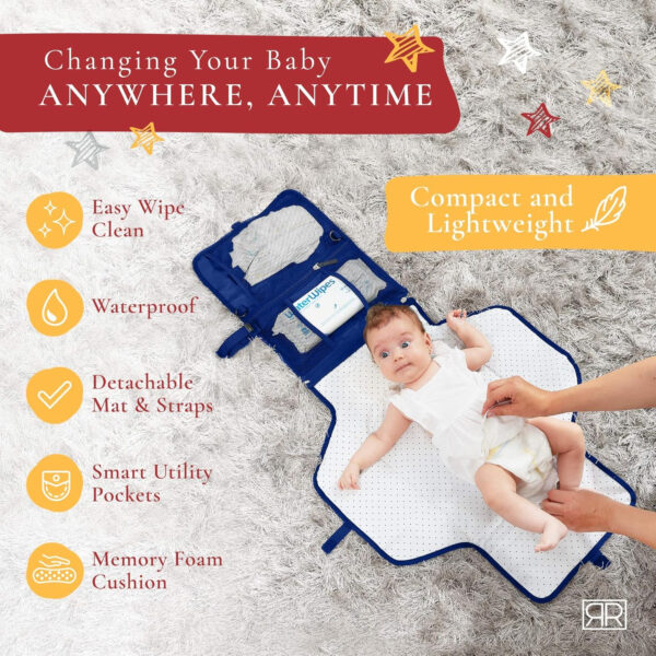 Premium Portable Diaper Changing Pad – CPC Certified Waterproof 2-in-1 Diaper Clutch & Changing Mat with Head Cushion – Bonus Insulated Bottle Bag – Travel Kit Gift for Baby Girls & Boys (Peach)