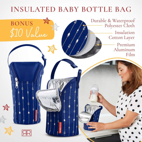 Premium Portable Diaper Changing Pad – CPC Certified Waterproof 2-in-1 Diaper Clutch & Changing Mat with Head Cushion – Bonus Insulated Bottle Bag – Travel Kit Gift for Baby Girls & Boys (Peach)