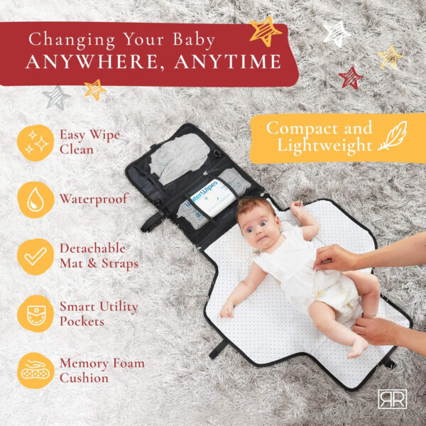 Premium Portable Diaper Changing Pad – CPC Certified Waterproof 2-in-1 Diaper Clutch & Changing Mat with Head Cushion – Bonus Insulated Bottle Bag – Travel Kit Gift for Baby Girls & Boys (Peach)