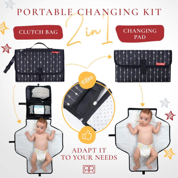 Premium Portable Diaper Changing Pad – CPC Certified Waterproof 2-in-1 Diaper Clutch & Changing Mat with Head Cushion – Bonus Insulated Bottle Bag – Travel Kit Gift for Baby Girls & Boys (Peach)