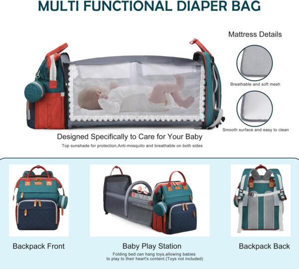 Diaper Bag Backpack, Multifunction Waterproof Diaper Bag for Baby, with Diaper Changing Station, Newborn Essentials Must Haves, Baby Portable Bag, Unisex, RGB