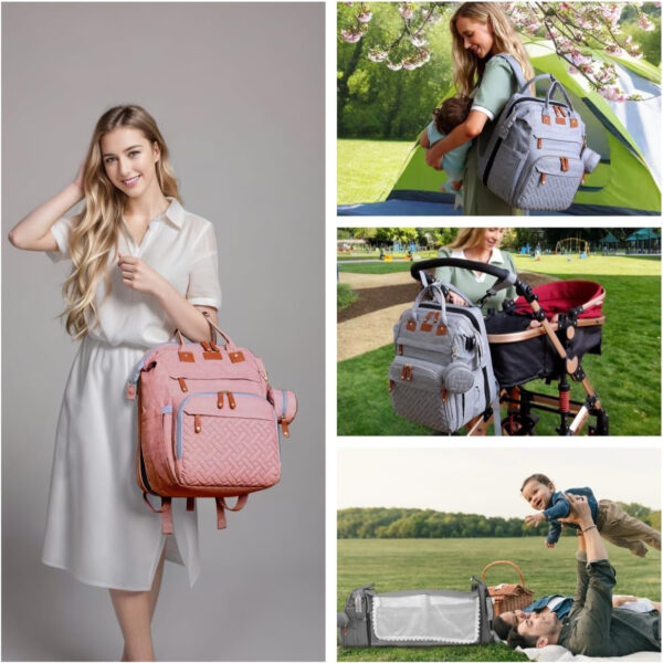 Diaper Bag Backpack, Multifunction Waterproof Diaper Bag for Baby, with Diaper Changing Station, Newborn Essentials Must Haves, Baby Portable Bag, Unisex, RGB