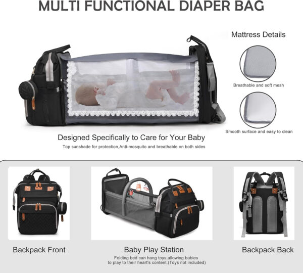 Diaper Bag Backpack, Multifunction Waterproof Diaper Bag for Baby, with Diaper Changing Station, Newborn Essentials Must Haves, Baby Portable Bag, Unisex, RGB