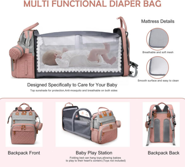 Diaper Bag Backpack, Multifunction Waterproof Diaper Bag for Baby, with Diaper Changing Station, Newborn Essentials Must Haves, Baby Portable Bag, Unisex, RGB