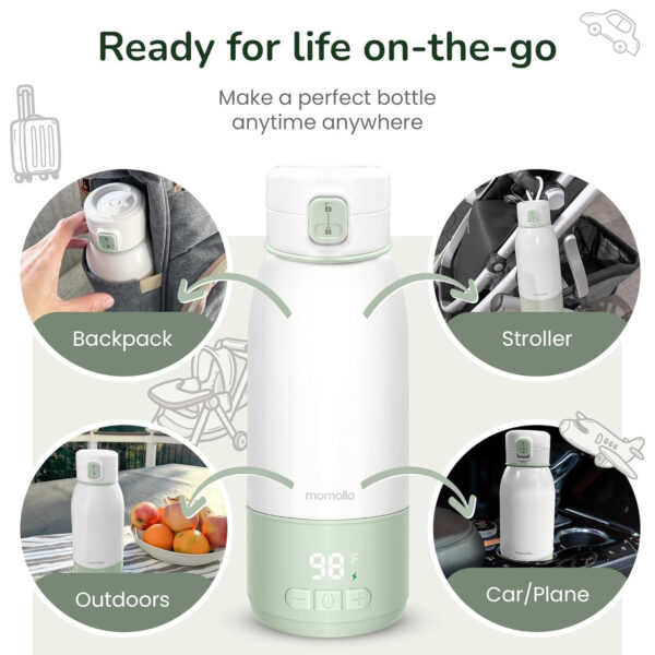 Portable Milk Warmer for Travel, Pasteurization Mode, 17 oz Capacity, 3 Min Fast Heating & Long Battery Life, Baby Bottle Warmer for Breast Milk and Water On-The-Go, Meets Full Day Feeding Needs