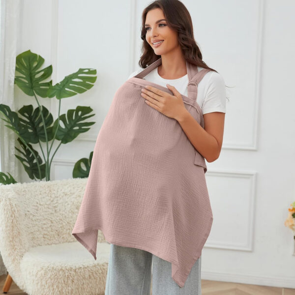 Muslin Nursing Cover for Baby Breastfeeding, Breathable 100% Cotton Breastfeeding Cover with Rigid Hoop for Mother Nursing Apron (Light Pink)