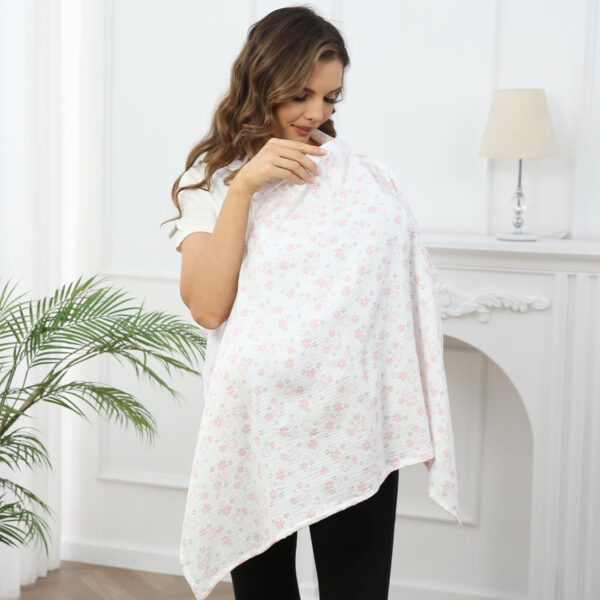 Muslin Nursing Cover for Baby Breastfeeding, Breathable 100% Cotton Breastfeeding Cover with Rigid Hoop for Mother Nursing Apron (Light Pink)