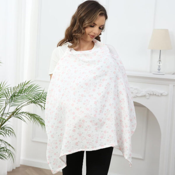 Muslin Nursing Cover for Baby Breastfeeding, Breathable 100% Cotton Breastfeeding Cover with Rigid Hoop for Mother Nursing Apron (Light Pink)