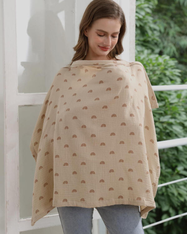 Muslin Nursing Cover for Baby Breastfeeding, Breathable 100% Cotton Breastfeeding Cover with Rigid Hoop for Mother Nursing Apron (Light Pink)