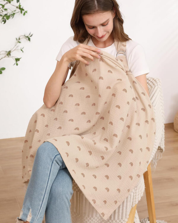 Muslin Nursing Cover for Baby Breastfeeding, Breathable 100% Cotton Breastfeeding Cover with Rigid Hoop for Mother Nursing Apron (Light Pink)
