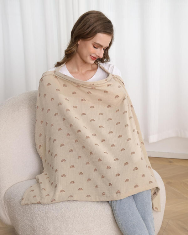 Muslin Nursing Cover for Baby Breastfeeding, Breathable 100% Cotton Breastfeeding Cover with Rigid Hoop for Mother Nursing Apron (Light Pink)