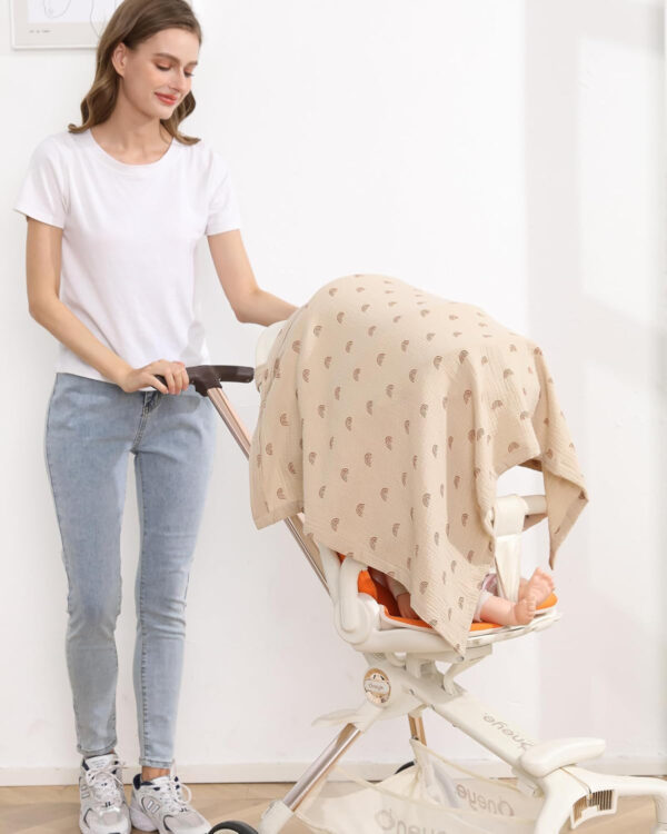 Muslin Nursing Cover for Baby Breastfeeding, Breathable 100% Cotton Breastfeeding Cover with Rigid Hoop for Mother Nursing Apron (Light Pink)