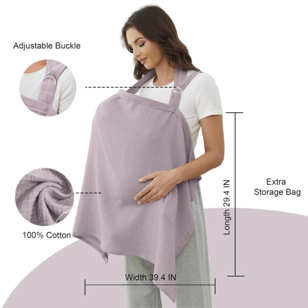 Muslin Nursing Cover for Baby Breastfeeding, Breathable 100% Cotton Breastfeeding Cover with Rigid Hoop for Mother Nursing Apron (Light Pink)