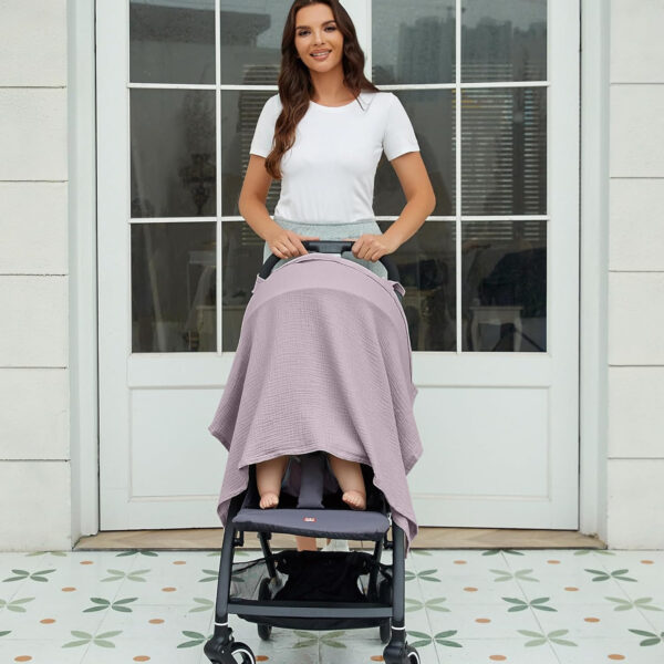 Muslin Nursing Cover for Baby Breastfeeding, Breathable 100% Cotton Breastfeeding Cover with Rigid Hoop for Mother Nursing Apron (Light Pink)