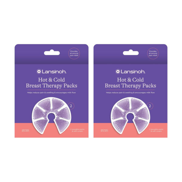 Lansinoh Breast Therapy Packs, Hot and Cold Breast-Pads with 2 Soft Covers, Postpartum Essentials for Nipple Pain Relief, Mastitis, Engorgement, Support for Breastfeeding and Pump Aid, 2 Pack