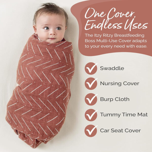 688c2042bbeec1ae58ec3772c820ae9c2cbf1b7cc42fd738a5608.jpg Itzy Ritzy Breastfeeding Boss Multi-Use Cover – A Nursing Cover, Swaddle, Car Seat Cover, Tummy Time Mat & Burp Cloth All in One – Made of Soft Muslin Fabric & Measures 47” x 47” (Checkerboard)