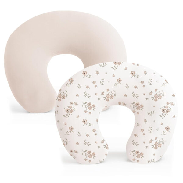 Konssy 2 Pack Nursing Pillow Covers, Stretchy and Soft Nursing Cover for Breastfeeding, Pillow Slipcover for Baby Girls Boys Newborn (Pink Spring, Pink)
