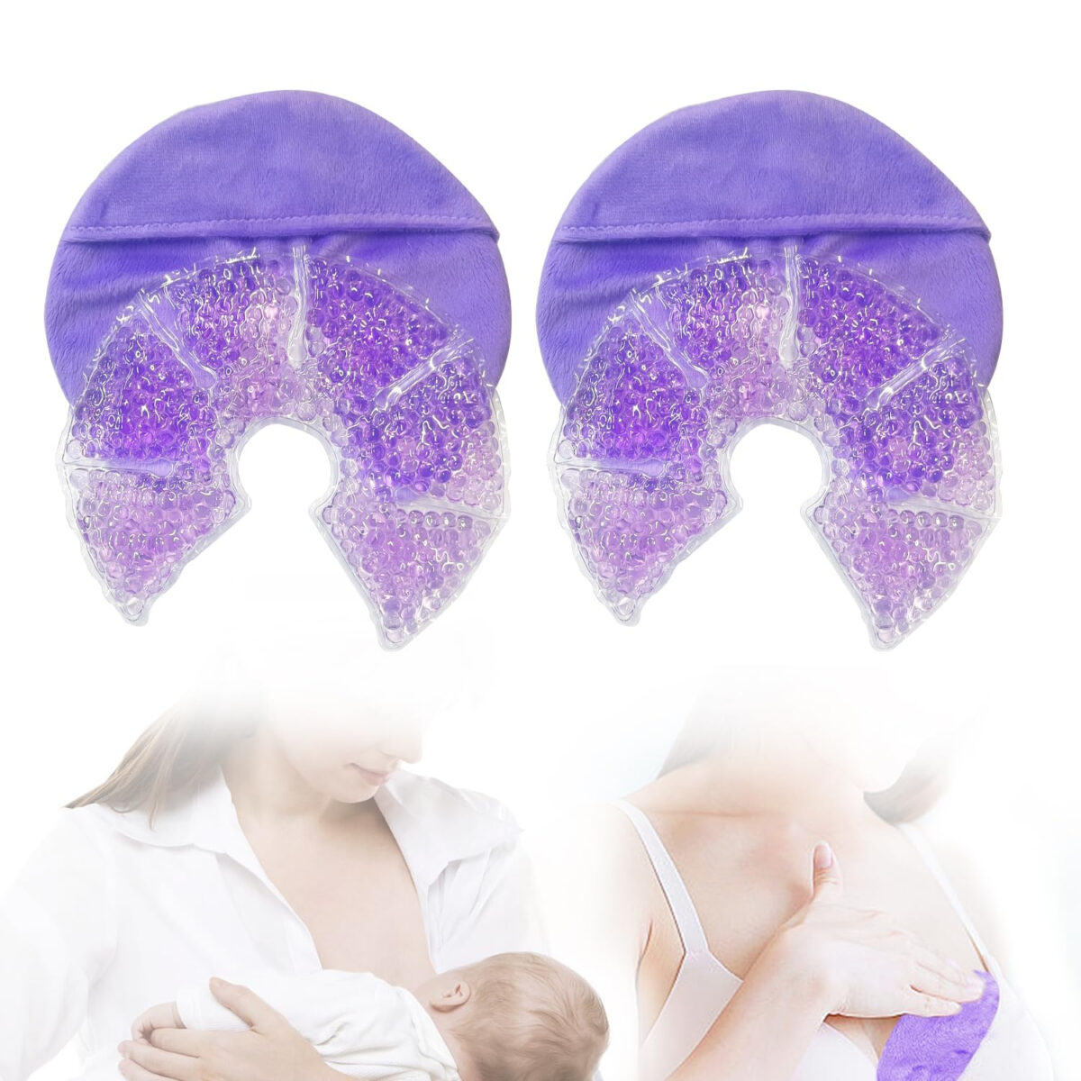 Hot Cold Gel Bead Breast Therapy Pack,Breast Ice Packs for Breastfeeding,Relief for Breastfeeding,Nursing Pain, Mastitis,Engorgement,Plugged Ducts, Boost Milk Let-Down & Production (42 Purple)
