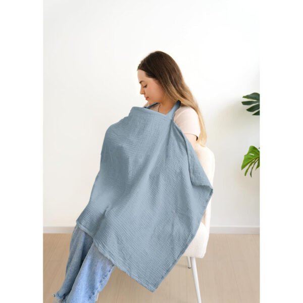 Muslin Nursing Covers for Breastfeeding, Privacy Breast Feeding Cover with Arch Neckline for Mom and Baby, Breathable 100% Cotton Nursing Apron Multi-use Stroller Cover