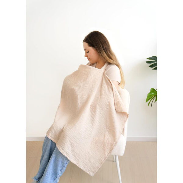 Muslin Nursing Covers for Breastfeeding, Privacy Breast Feeding Cover with Arch Neckline for Mom and Baby, Breathable 100% Cotton Nursing Apron Multi-use Stroller Cover