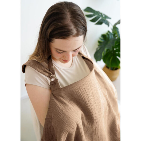 Muslin Nursing Covers for Breastfeeding, Privacy Breast Feeding Cover with Arch Neckline for Mom and Baby, Breathable 100% Cotton Nursing Apron Multi-use Stroller Cover