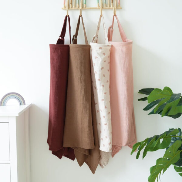 Muslin Nursing Covers for Breastfeeding, Privacy Breast Feeding Cover with Arch Neckline for Mom and Baby, Breathable 100% Cotton Nursing Apron Multi-use Stroller Cover