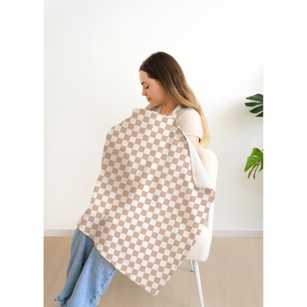 Muslin Nursing Covers for Breastfeeding, Privacy Breast Feeding Cover with Arch Neckline for Mom and Baby, Breathable 100% Cotton Nursing Apron Multi-use Stroller Cover