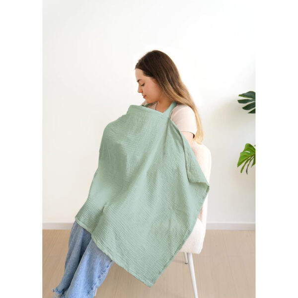 Muslin Nursing Covers for Breastfeeding, Privacy Breast Feeding Cover with Arch Neckline for Mom and Baby, Breathable 100% Cotton Nursing Apron Multi-use Stroller Cover
