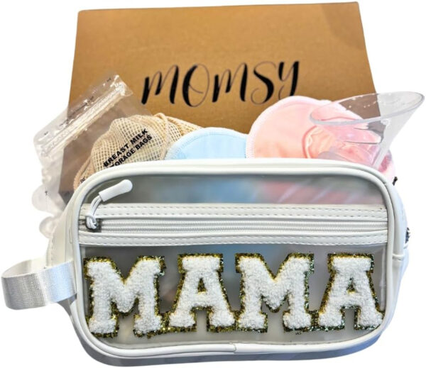 Breastfeeding Essentials Kit: Bamboo Breast Milk Pads, Silicone Manual Breast Pump, Storage Bags & Cosmetic Bag - Gift Set for New Mothers, New Mom Gift