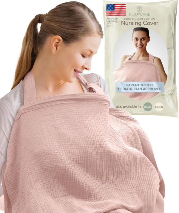 Kiddycare Nursing Cover, Muslin Cotton Privacy Nursing Covers, Gentle on Baby's Skin, Discreet Breastfeeding Covers for Nursing Moms, Breathable Nursing Cover Up for Breastfeeding Essentials (Rose)