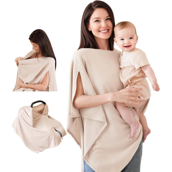 Konssy Nursing Cover for Breastfeeding, Soft & Breathable Privacy Poncho, Multi-Use Feeding Shawl, Comfortable & Portable Breastfeeding Cover for Women (Beige)