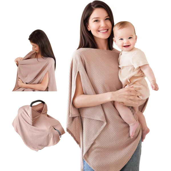 Konssy Nursing Cover for Breastfeeding, Soft & Breathable Privacy Poncho, Multi-Use Feeding Shawl, Comfortable & Portable Breastfeeding Cover for Women (Beige)