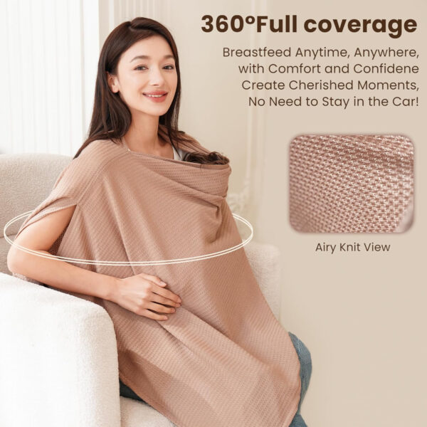 Konssy Nursing Cover for Breastfeeding, Soft & Breathable Privacy Poncho, Multi-Use Feeding Shawl, Comfortable & Portable Breastfeeding Cover for Women (Beige)