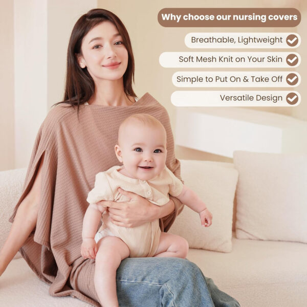Konssy Nursing Cover for Breastfeeding, Soft & Breathable Privacy Poncho, Multi-Use Feeding Shawl, Comfortable & Portable Breastfeeding Cover for Women (Beige)