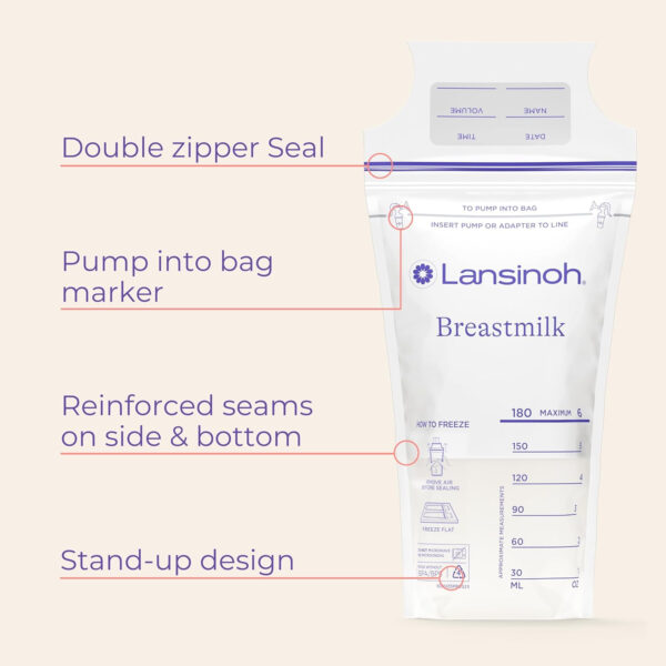 688c22c116aa89b110bdc5659b2d6f08c9bd2b1a9c2e3bfbabb46.jpg Lansinoh Breastmilk Storage Bags, 100 Count, Baby Essentials, Fast Freeze & Thaw Breast Milk Bags for Baby Bottle Feeding, Superior Strength & Stretch, 6 Ounce