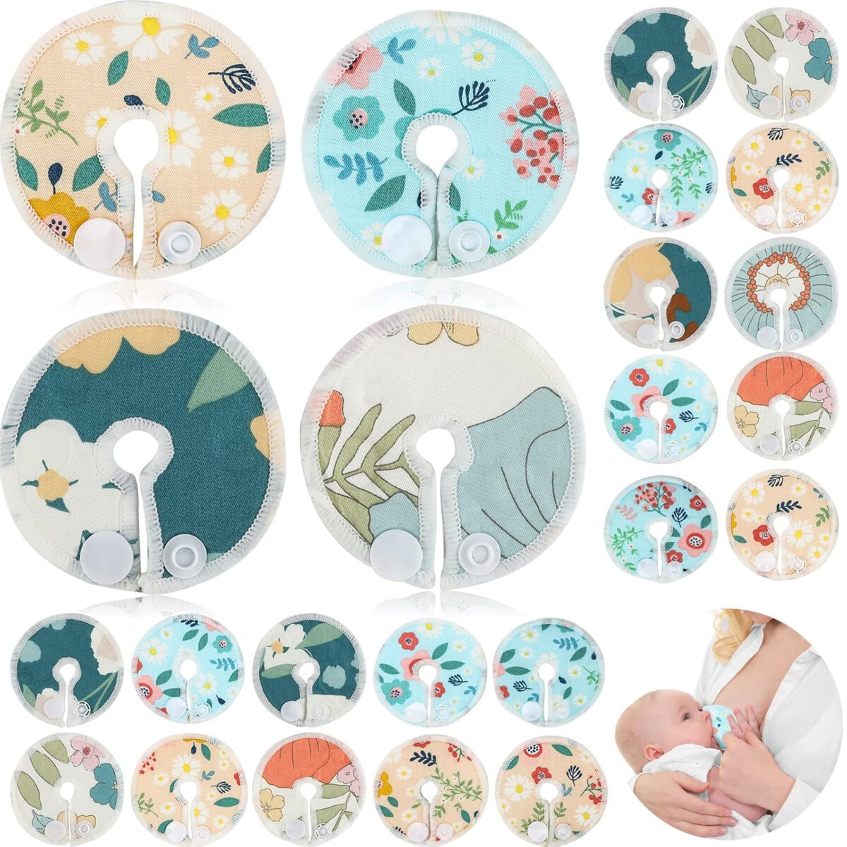 32 Pieces G Tube Button Covers G Tube Pad Holder Cotton Pads for Feeding Support Reusable Feeding Cotton Supplies Soft Covers for Breastfeeding Nursing Care, 4 Designs (Floral)